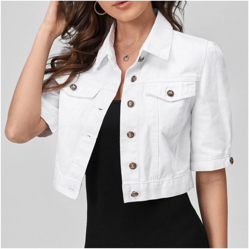 Western White Puff Sleeve Denim Jacket Shacket